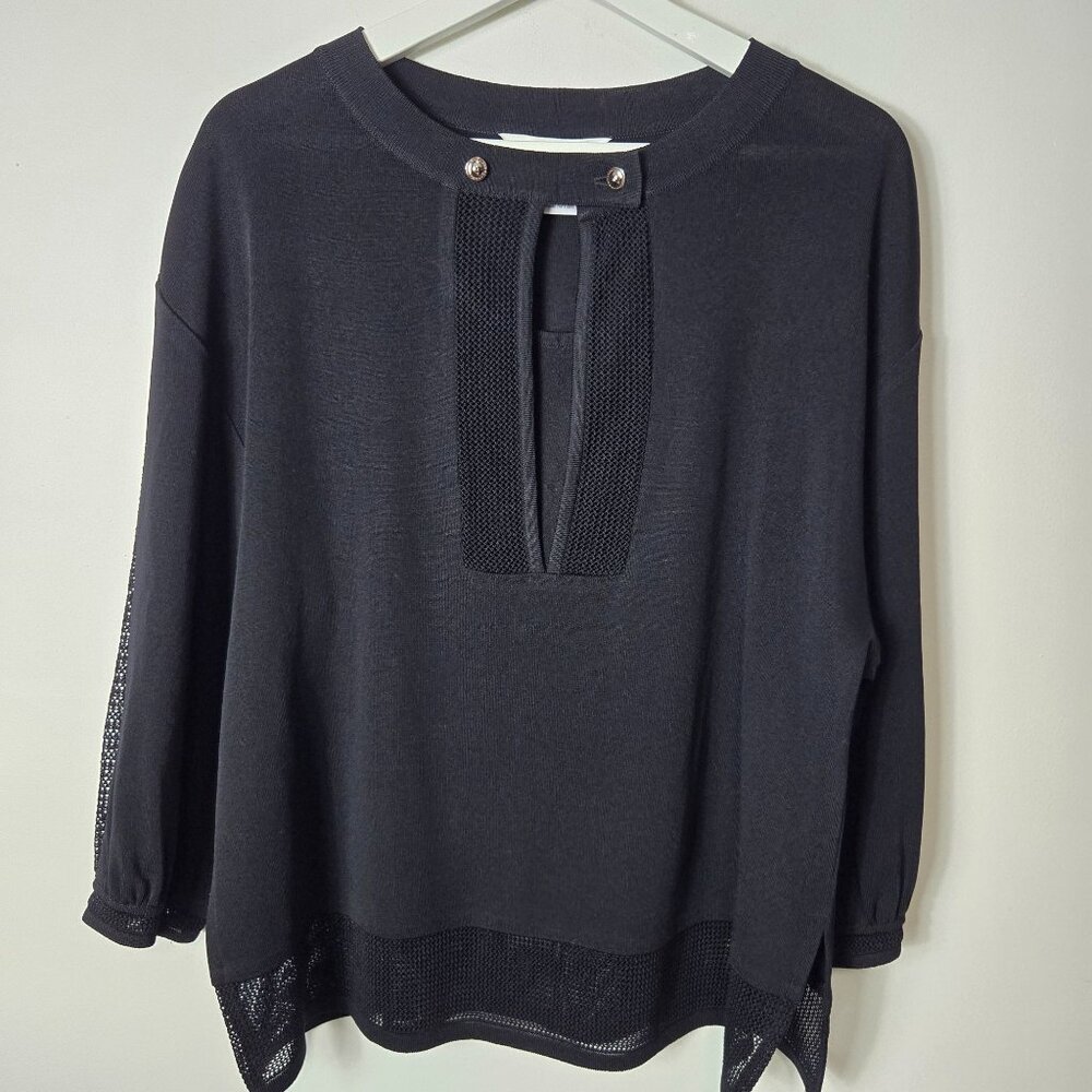Exclusively Misook Size M Black Button Keyhole Chest Long Sleeve Sweater